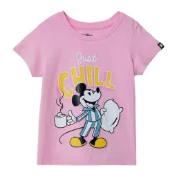 The Souled Store Kids Pink Cotton Printed Mickey Mouse T-Shirt-picture-27