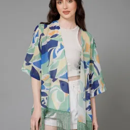 PURYS White & Green Printed Kimono image 1