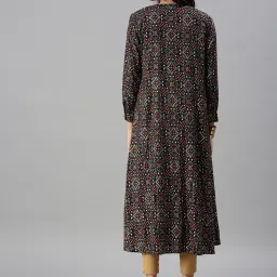 showoffff SHOWOFF Yellow & Navy Cotton Printed Calf Length Anarkali Kurta image 2