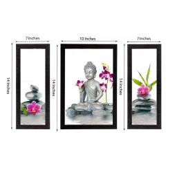 eCraftIndia Set Of 3 Lord Buddha Satin Matt Texture UV Art Painting image 3
