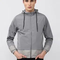 V Dot Grey Regular Fit Self Pattern Hooded Jacket-picture-34