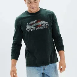American Eagle Outfitters Green Cotton Regular Fit Printed T-Shirt-image-82