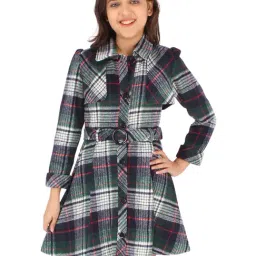 Cutecumber Kids Navy Checks Full Sleeves Shirt Dress with Belt-image-32