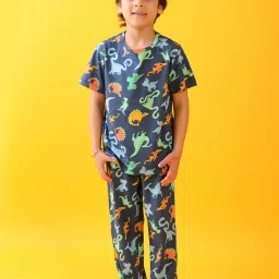 Anthrilo Boys Blue Cotton Regular Fit Printed Pyjama Set image 1
