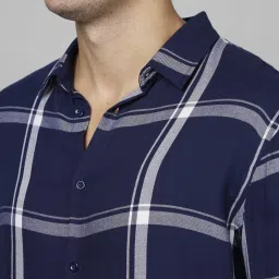 celio celio* Navy Regular Fit Checks Shirt image 4