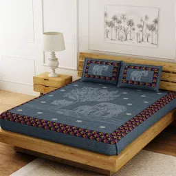 Living Roots Multicolor Jaipuri Printed Cotton Bed Sheet with 2 Pillow Cover image 2