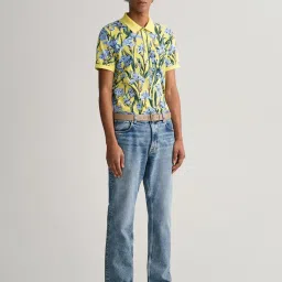 GANT Yellow Cotton Regular Fit Printed Polo T-Shirt image 4