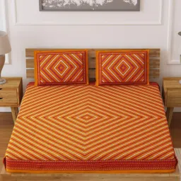 Living Roots Multicolor Jaipuri Printed Cotton Bed Sheet with 2 Pillow Cover image 1