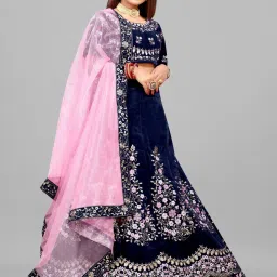 APNISHA Blue Embroidered Semi Stitched Lehenga Choli Set With Dupatta image 4