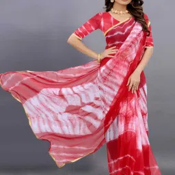 APNISHA Red Printed Saree With Unstitched Blouse image 4