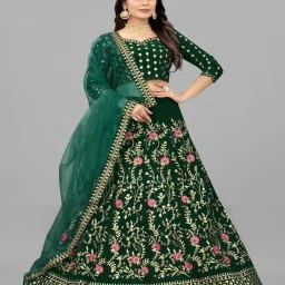 APNISHA Green Embroidered Semi Stitched Lehenga Choli Set With Dupatta image 4
