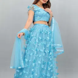 APNISHA Blue Embroidered Semi Stitched Lehenga Choli Set With Dupatta image 4