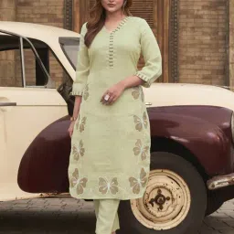 Tikhi Imli Women's Green Embroidered Regular Fit Kurta with Pant-picture-12