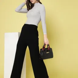 Mafadeny Black Regular Fit Mid Rise Palazzos image 4