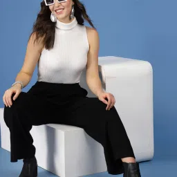 Mafadeny Black Regular Fit Mid Rise Palazzos image 4