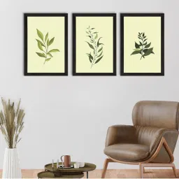 eCraftIndia Tropical Green Leaf Set of 3 Satin Matt Texture UV Art Painting image 1
