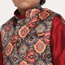 Benstoke Kids Maroon & Black Printed Full Sleeves Kurta Set image 5