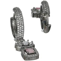 Priyaasi Pink Leaf Block Hoop Earrings image 4