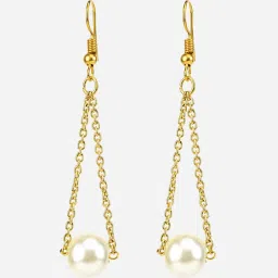 Priyaasi Link Chain Pearl White Dangler Earrings image 4
