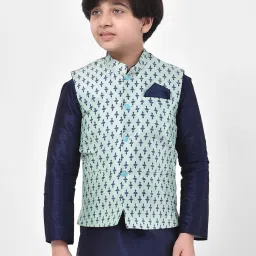 Deyann Kids Blue Printed Nehru Jacket image 1