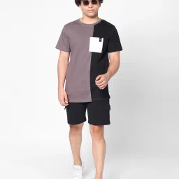 TeenTrums Boys Grey & Black Color Block T-Shirt image 4