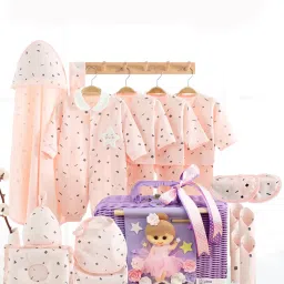 Little Surprise Box Kids Pink Cotton Regular Printed Baby Hamper Clothing Set image 1