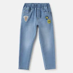 Blue Giraffe Boys Blue Cotton Blend Solid Jeans image 1