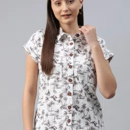 Cottinfab White & Brown Printed Top image 1