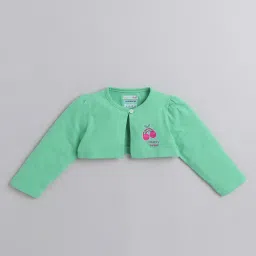 Bumzee Kids Maroon & Mint Green Printed Full Sleeves Frock with Shrug image 4