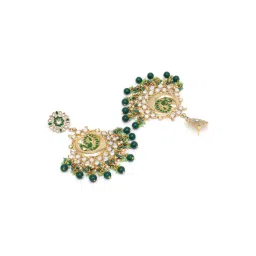 Karatcart Gold-Plated Green Meena Peacock Design Kundan Chand Bali Earrings image 4