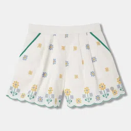 Blue Giraffe Kids White Cotton Embroidered Shorts image 1