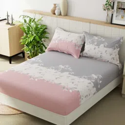 Bianca Beumonte Blue & Pink Microfibre 152 TC Double Bedsheet with 2 Pillow Covers image 1