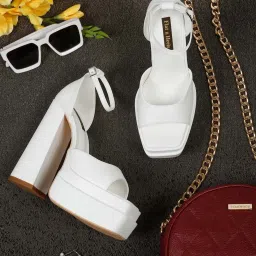 Flat N Heels Women's White Ankle Strap Sandals image 1