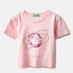 United Colors of Benetton Girls Pink Cotton Graphic Top image 1