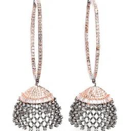 Karatcart Rose Gold-Plated Black Finished Cubic Zirconia Jhumki Earrings for Women image 4