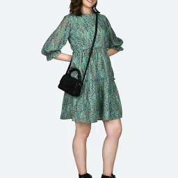 Zink London Green Floral Print Skater Dress image 4