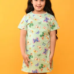 Anthrilo Kids Green Cotton Printed Dress image 4