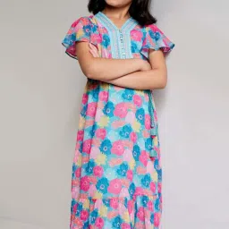 Global Desi Girl Multicolor Floral Print Gown image 4