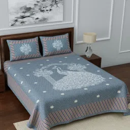 Living Roots Multicolor Jaipuri Printed Cotton Bed Sheet with 2 Pillow Cover image 1