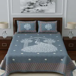 Living Roots Multicolor Jaipuri Printed Cotton Bed Sheet with 2 Pillow Cover image 2