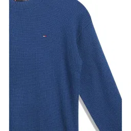 Tommy Hilfiger Kids Blue Self Design Full Sleeves Sweater image 4