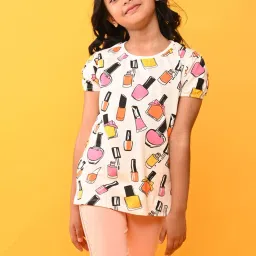 Anthrilo Kids White & Peach Cotton Printed T-Shirt Set image 4