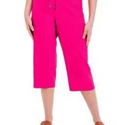PATRORNA Dark Pink Cotton Blend Slim Fit Mid Rise Capris-picture-11