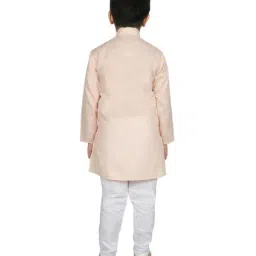 SG Yuvraj Kids Peach & White Cotton Full Sleeves Kurta Set image 2