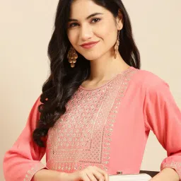 showoffff SHOWOFF Peach Embroidered Straight Kurti image 3