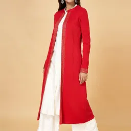 YU by Pantaloons Red Self Pattern Shrug image 4