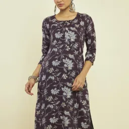 Soch Wine Printed Straight Kurta image 4