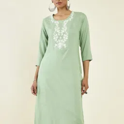 Soch Green Embroidered Straight Kurta image 4