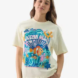 The Souled Store White Cotton Graphic Print T-Shirt-image-25