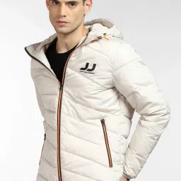 Jack & Jones Off White Regular Fit Logo Printed Hooded Jacket image 1